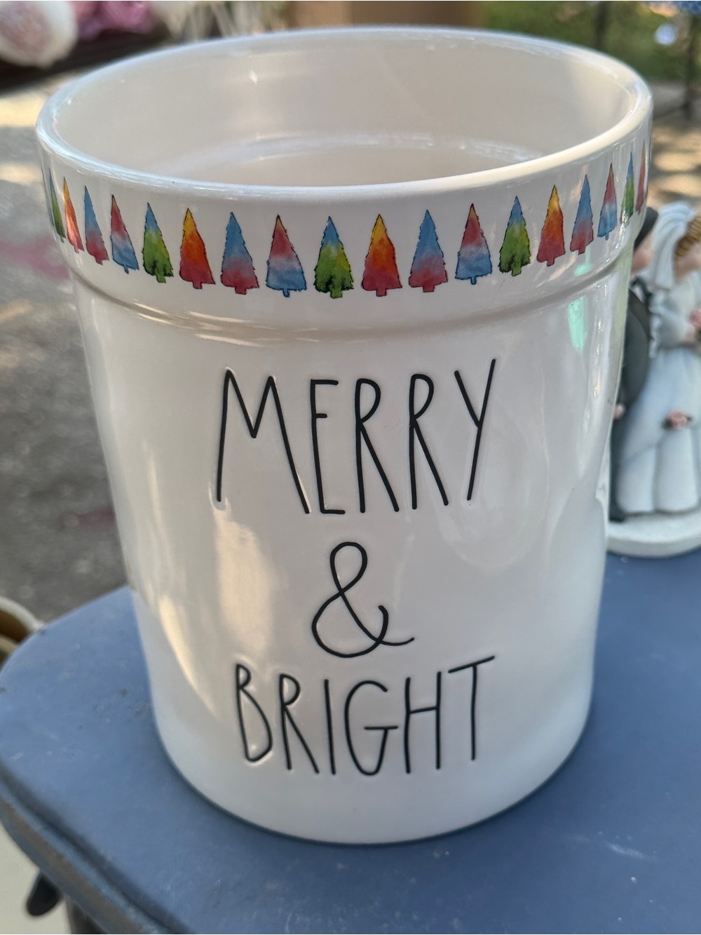 Rae Dunn Merry & Bright White Holiday Ceramic Jar utensil holder
